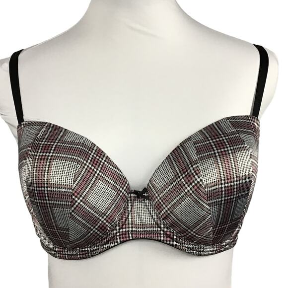Victoria's Secret Dream Angels Lined Demi Push Up Tartan Plaid Gray Pink Bra 36D - Picture 3 of 9